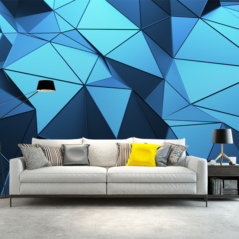 Whole Panels Mural Wallpaper 3D Seamless Geometric Wall Covering in Blue for Living Room Blue Clearhalo 'Wall Decor' 'Wall Mural' 1513931