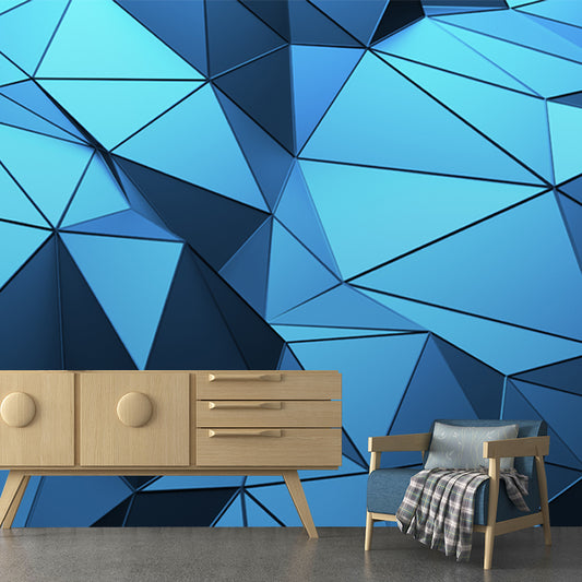 Whole Panels Mural Wallpaper 3D Seamless Geometric Wall Covering in Blue for Living Room Clearhalo 'Wall Decor' 'Wall Mural' 1513933