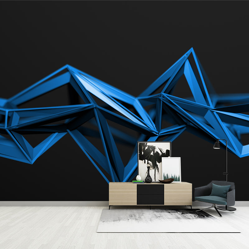 3D Geometrical Wallpaper Mural Modern Style Non-Woven Cloth Wall Decor in Blue on Black Black Clearhalo 'Wall Decor' 'Wall Mural' 1513940