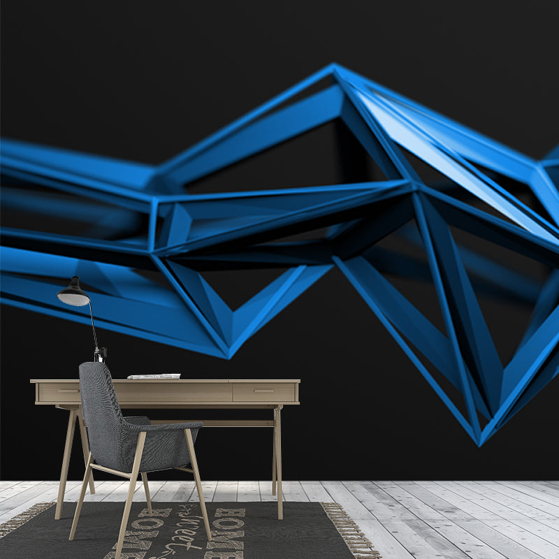 3D Geometrical Wallpaper Mural Modern Style Non-Woven Cloth Wall Decor in Blue on Black Clearhalo 'Wall Decor' 'Wall Mural' 1513941