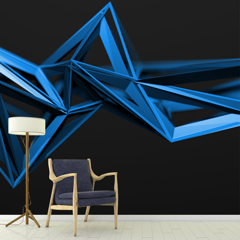 3D Geometrical Wallpaper Mural Modern Style Non-Woven Cloth Wall Decor in Blue on Black Clearhalo 'Wall Decor' 'Wall Mural' 1513942