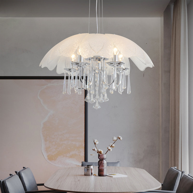 5 Bulbs Flower Hanging Chandelier Light Modern Glass Ceiling Light Fixture with K9 Crystal in Chrome Clearhalo 'Ceiling Lights' 'Chandeliers' 'Modern Chandeliers' 'Modern' Lighting' 151399