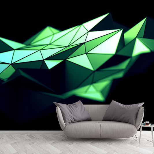 Modernist 3D Geometric Mural for Accent Wall Personalized Wall Art in Green on Black Clearhalo 'Wall Decor' 'Wall Mural' 1513995