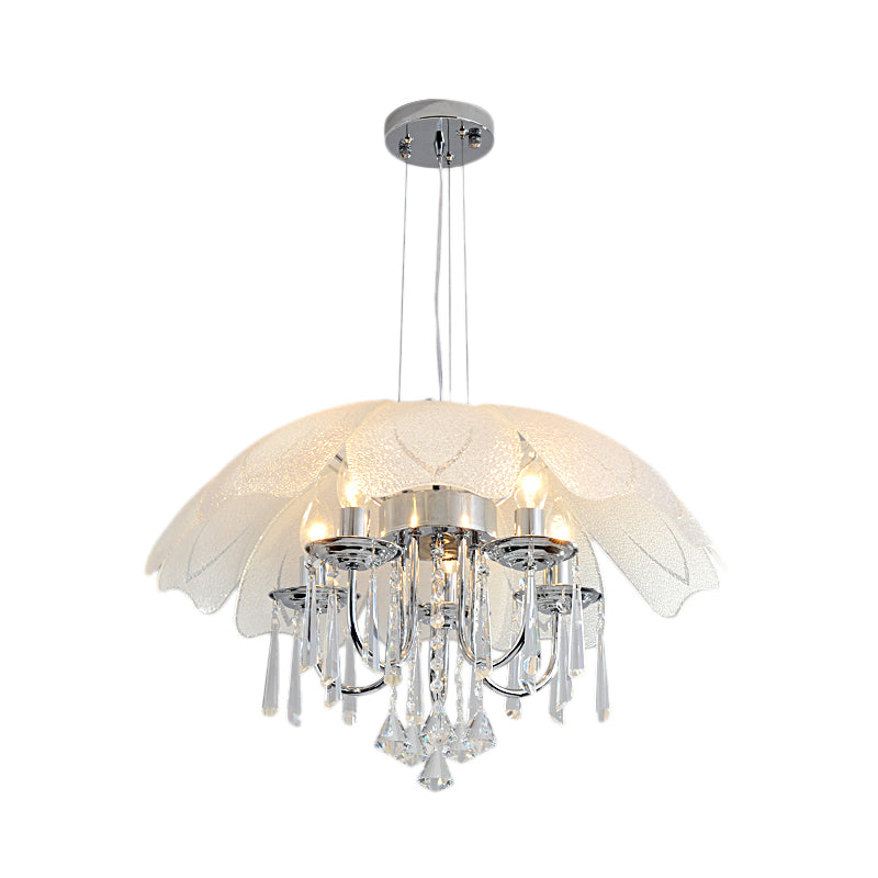 5 Bulbs Flower Hanging Chandelier Light Modern Glass Ceiling Light Fixture with K9 Crystal in Chrome Clearhalo 'Ceiling Lights' 'Chandeliers' 'Modern Chandeliers' 'Modern' Lighting' 151400