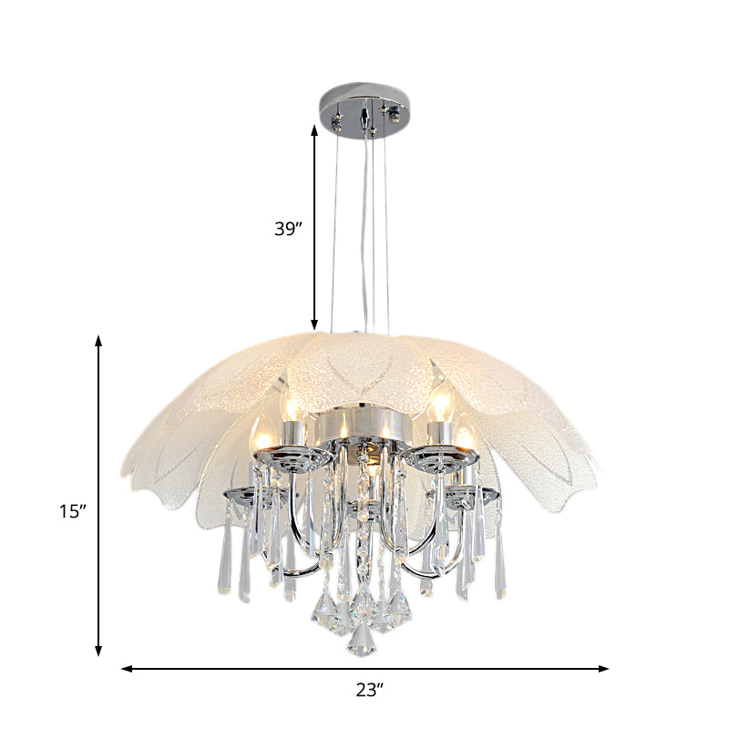 5 Bulbs Flower Hanging Chandelier Light Modern Glass Ceiling Light Fixture with K9 Crystal in Chrome Clearhalo 'Ceiling Lights' 'Chandeliers' 'Modern Chandeliers' 'Modern' Lighting' 151401