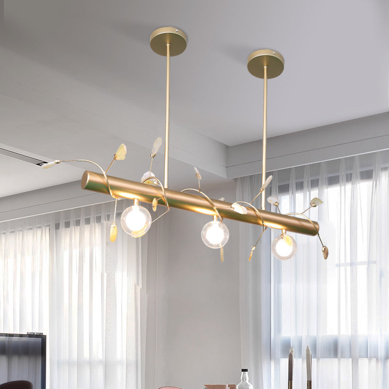 Iron Branch Island Pendant Contemporary 3-Light Ceiling Light Fixture in Pink/Yellow/Orange with Clear Glass Ball Shade Gold B Clearhalo 'Ceiling Lights' 'Close To Ceiling Lights' 'Glass shade' 'Glass' 'Island Lights' Lighting' 151430