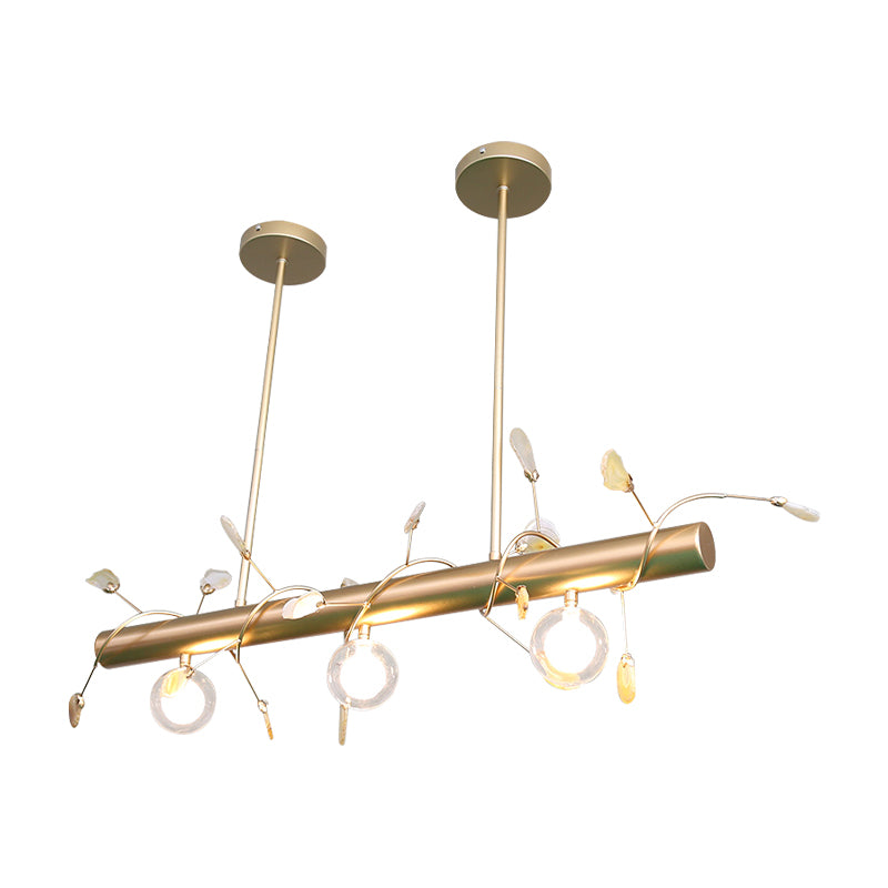 Iron Branch Island Pendant Contemporary 3-Light Ceiling Light Fixture in Pink/Yellow/Orange with Clear Glass Ball Shade Clearhalo 'Ceiling Lights' 'Close To Ceiling Lights' 'Glass shade' 'Glass' 'Island Lights' Lighting' 151432