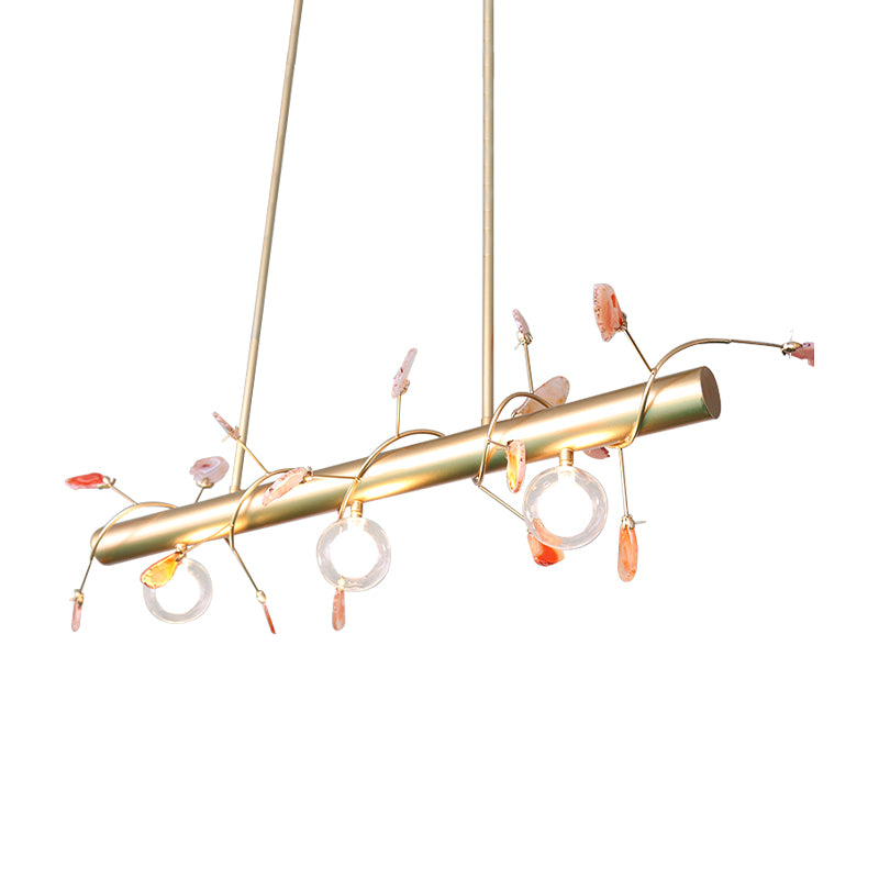 Iron Branch Island Pendant Contemporary 3-Light Ceiling Light Fixture in Pink/Yellow/Orange with Clear Glass Ball Shade Clearhalo 'Ceiling Lights' 'Close To Ceiling Lights' 'Glass shade' 'Glass' 'Island Lights' Lighting' 151438