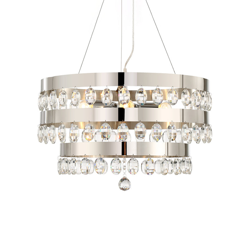 Tiered Ring Hanging Ceiling Light Metallic Multi Light Chandelier Lamp with Clear Crystal Deco in Chrome Clearhalo 'Ceiling Lights' 'Chandeliers' 'Modern Chandeliers' 'Modern' Lighting' 151446