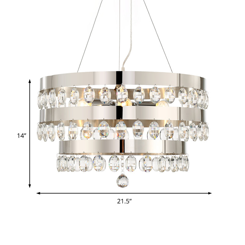 Tiered Ring Hanging Ceiling Light Metallic Multi Light Chandelier Lamp with Clear Crystal Deco in Chrome Clearhalo 'Ceiling Lights' 'Chandeliers' 'Modern Chandeliers' 'Modern' Lighting' 151447