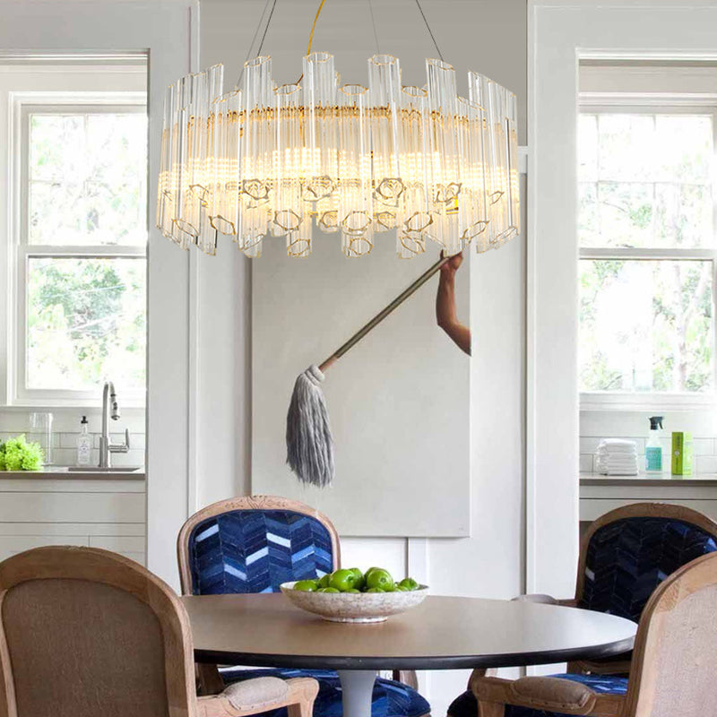 Metal Ring Hanging Lamp Modernist Multi Light Pendant Chandelier Light with Crystal Pipe in Gold Gold Clearhalo 'Ceiling Lights' 'Chandeliers' 'Modern Chandeliers' 'Modern' Lighting' 151449