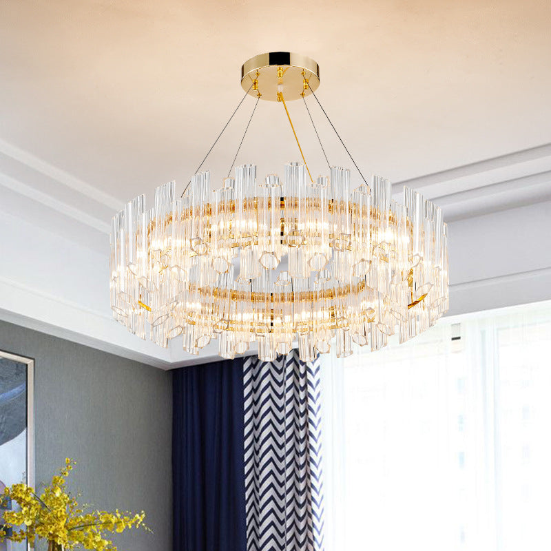 Metal Ring Hanging Lamp Modernist Multi Light Pendant Chandelier Light with Crystal Pipe in Gold Clearhalo 'Ceiling Lights' 'Chandeliers' 'Modern Chandeliers' 'Modern' Lighting' 151450