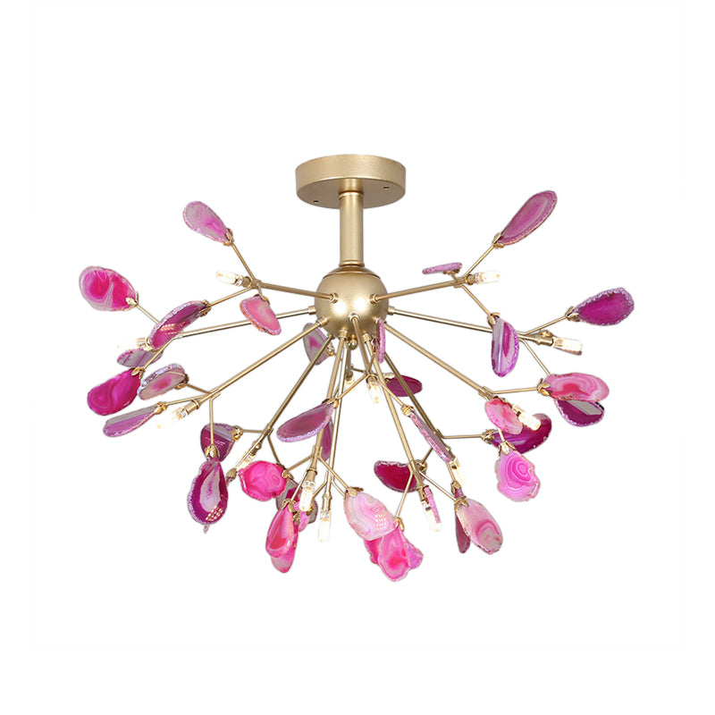Starburst Semi Flush Mount Ceiling Fixture Nordic Metal and Agate Gold Ceiling Flush Mount for Bedroom Clearhalo 'Ceiling Lights' 'Chandeliers' 'Close To Ceiling Lights' 'Close to ceiling' 'Glass shade' 'Glass' 'Semi-flushmount' Lighting' 151456