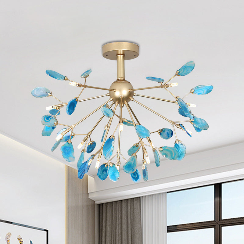 Starburst Semi Flush Mount Ceiling Fixture Nordic Metal and Agate Gold Ceiling Flush Mount for Bedroom Gold B Clearhalo 'Ceiling Lights' 'Chandeliers' 'Close To Ceiling Lights' 'Close to ceiling' 'Glass shade' 'Glass' 'Semi-flushmount' Lighting' 151457