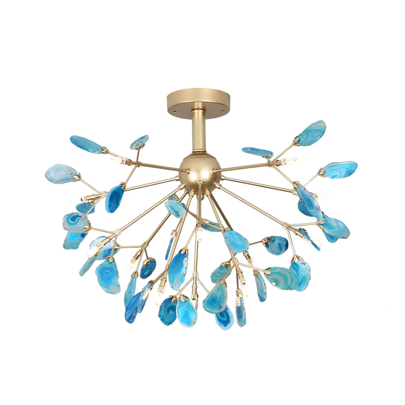 Starburst Semi Flush Mount Ceiling Fixture Nordic Metal and Agate Gold Ceiling Flush Mount for Bedroom Clearhalo 'Ceiling Lights' 'Chandeliers' 'Close To Ceiling Lights' 'Close to ceiling' 'Glass shade' 'Glass' 'Semi-flushmount' Lighting' 151459