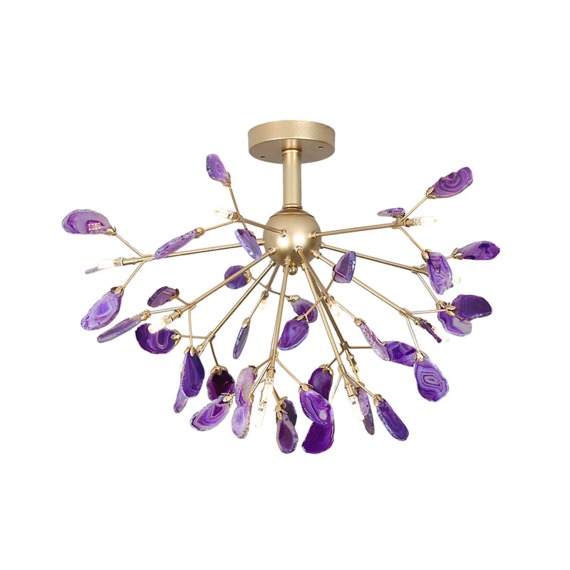 Starburst Semi Flush Mount Ceiling Fixture Nordic Metal and Agate Gold Ceiling Flush Mount for Bedroom Clearhalo 'Ceiling Lights' 'Chandeliers' 'Close To Ceiling Lights' 'Close to ceiling' 'Glass shade' 'Glass' 'Semi-flushmount' Lighting' 151462