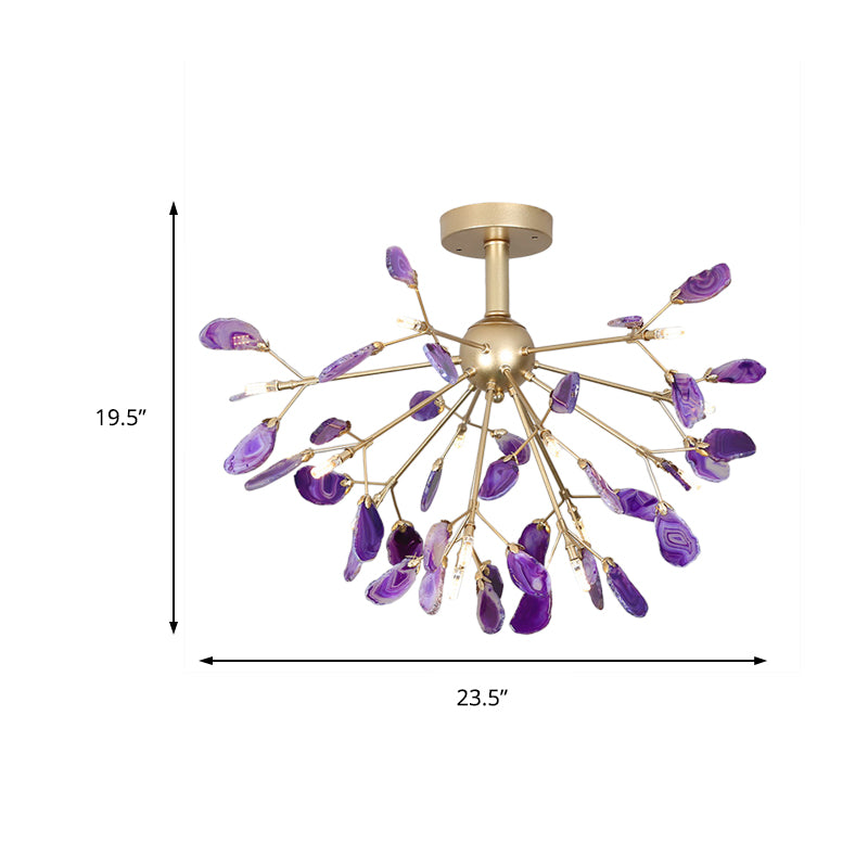 Starburst Semi Flush Mount Ceiling Fixture Nordic Metal and Agate Gold Ceiling Flush Mount for Bedroom Clearhalo 'Ceiling Lights' 'Chandeliers' 'Close To Ceiling Lights' 'Close to ceiling' 'Glass shade' 'Glass' 'Semi-flushmount' Lighting' 151463