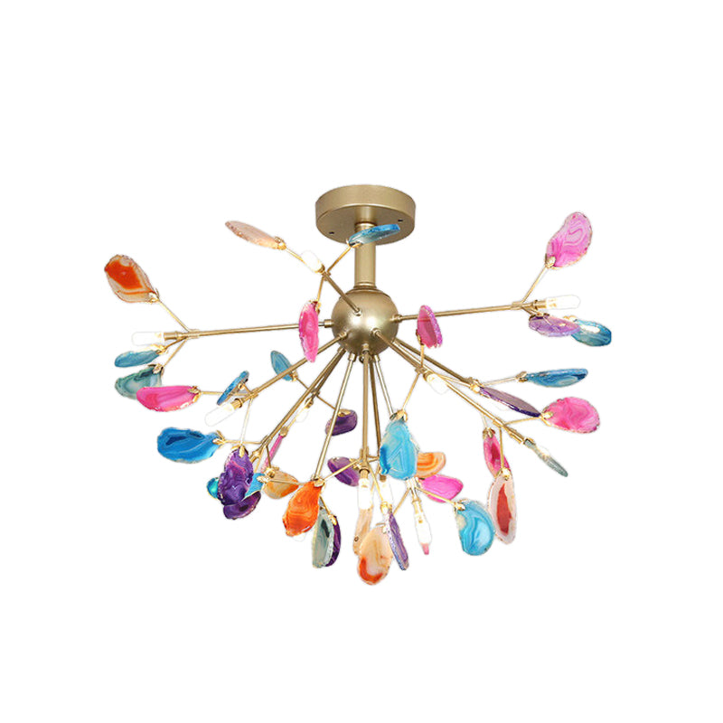 Starburst Semi Flush Mount Ceiling Fixture Nordic Metal and Agate Gold Ceiling Flush Mount for Bedroom Clearhalo 'Ceiling Lights' 'Chandeliers' 'Close To Ceiling Lights' 'Close to ceiling' 'Glass shade' 'Glass' 'Semi-flushmount' Lighting' 151466