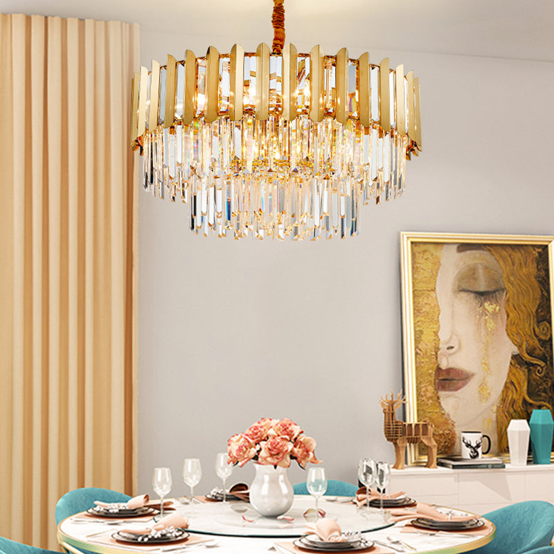 8-Light Stainless Steel Pendant Lighting Modern Brass Round Hanging Chandelier Light with Crystal Prism Brass Clearhalo 'Ceiling Lights' 'Chandeliers' 'Modern Chandeliers' 'Modern' Lighting' 151467