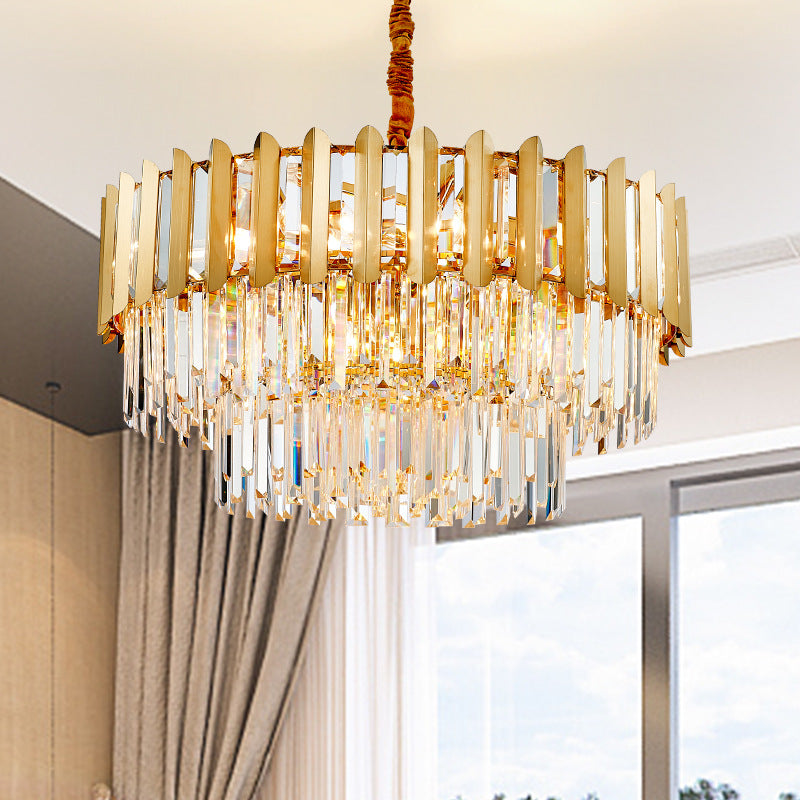 8-Light Stainless Steel Pendant Lighting Modern Brass Round Hanging Chandelier Light with Crystal Prism Clearhalo 'Ceiling Lights' 'Chandeliers' 'Modern Chandeliers' 'Modern' Lighting' 151468