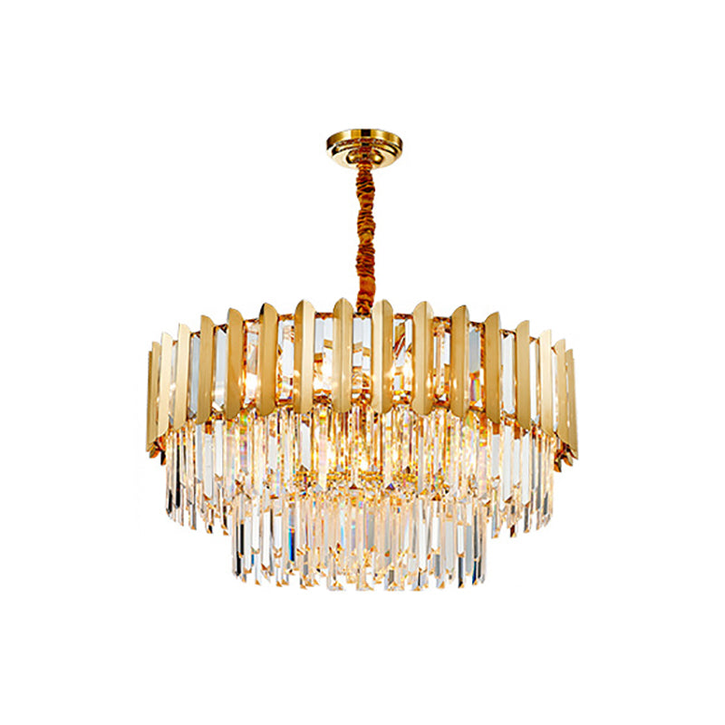 8-Light Stainless Steel Pendant Lighting Modern Brass Round Hanging Chandelier Light with Crystal Prism Clearhalo 'Ceiling Lights' 'Chandeliers' 'Modern Chandeliers' 'Modern' Lighting' 151469