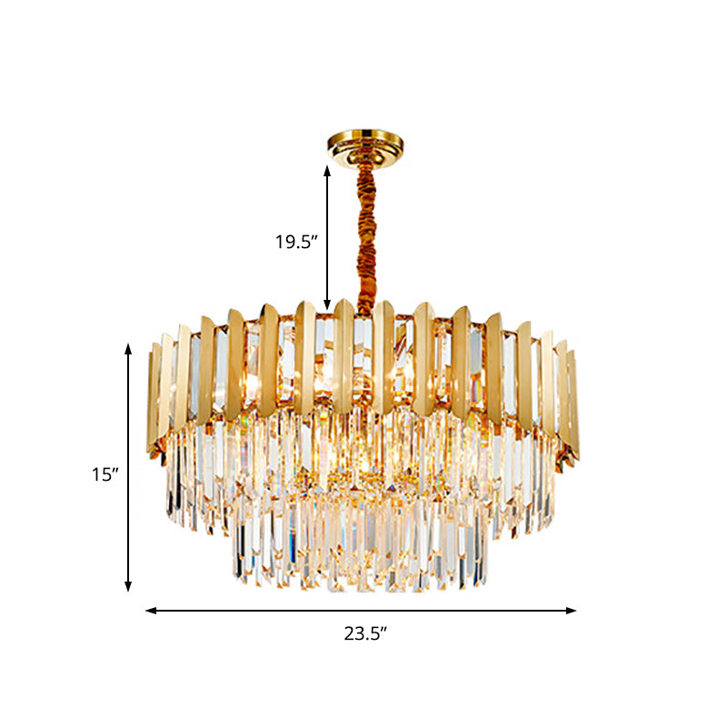 8-Light Stainless Steel Pendant Lighting Modern Brass Round Hanging Chandelier Light with Crystal Prism Clearhalo 'Ceiling Lights' 'Chandeliers' 'Modern Chandeliers' 'Modern' Lighting' 151470