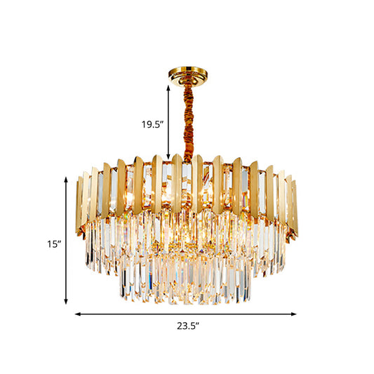 8-Light Stainless Steel Pendant Lighting Modern Brass Round Hanging Chandelier Light with Crystal Prism Clearhalo 'Ceiling Lights' 'Chandeliers' 'Modern Chandeliers' 'Modern' Lighting' 151470