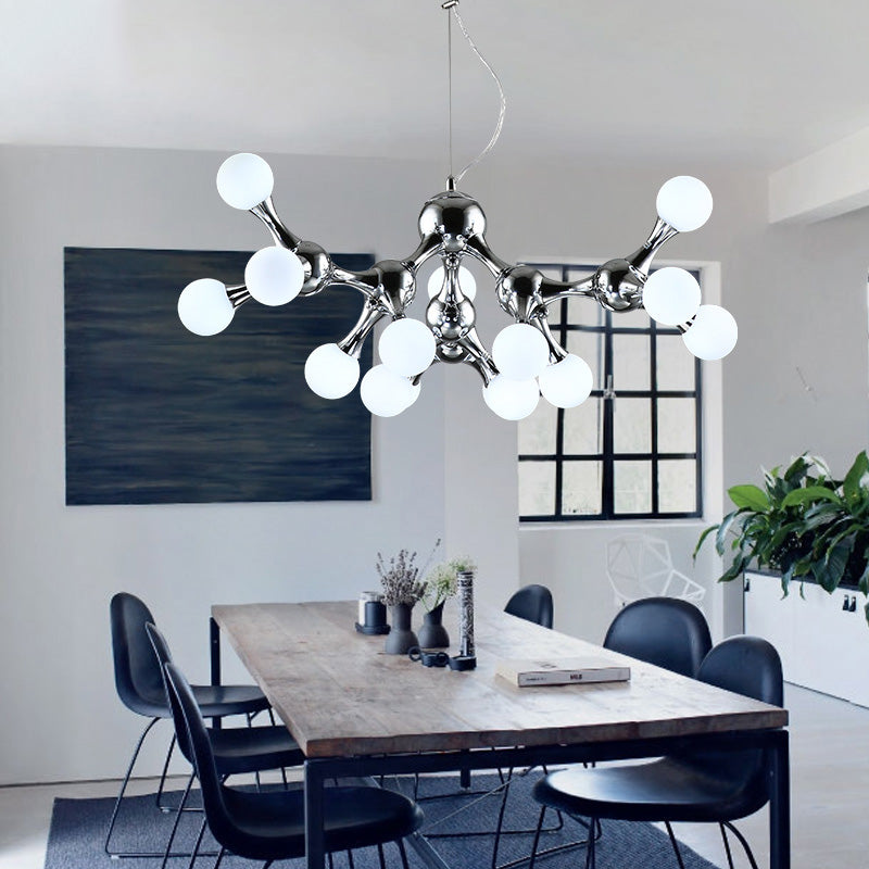 Modern Starburst Metal Chandelier Lighting with White Glass Molecular Shade Multi Lights Chandelier Ceiling Lamp in Chrome Chrome Clearhalo 'Ceiling Lights' 'Chandeliers' 'Glass shade' 'Glass' 'Modern Chandeliers' 'Modern' Lighting' 151487