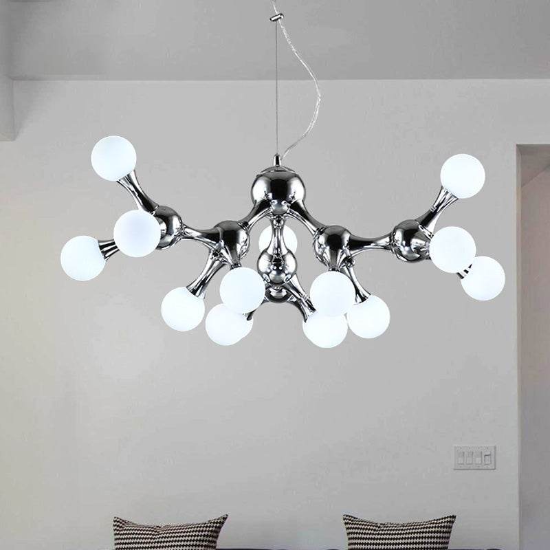 Modern Starburst Metal Chandelier Lighting with White Glass Molecular Shade Multi Lights Chandelier Ceiling Lamp in Chrome Clearhalo 'Ceiling Lights' 'Chandeliers' 'Glass shade' 'Glass' 'Modern Chandeliers' 'Modern' Lighting' 151488