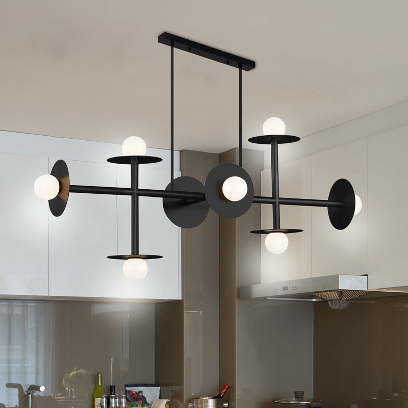 White Glass Orbit Island Pendant Modern 8-Head Black Ceiling Light Fixture for Kitchen Clearhalo 'Ceiling Lights' 'Island Lights' Lighting' 151492