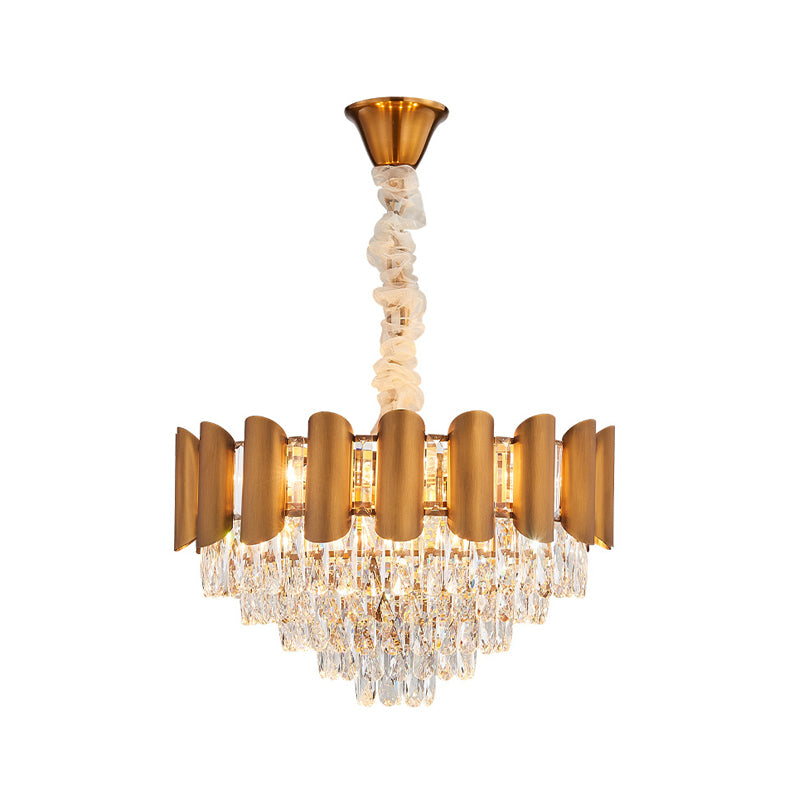 Metal Layered Pendant Lamp Modern Multi Light Hanging Chandelier Light with Faceted Crystal in Brass Clearhalo 'Ceiling Lights' 'Chandeliers' 'Modern Chandeliers' 'Modern' Lighting' 151499