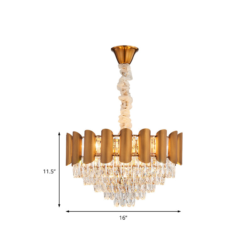 Metal Layered Pendant Lamp Modern Multi Light Hanging Chandelier Light with Faceted Crystal in Brass Clearhalo 'Ceiling Lights' 'Chandeliers' 'Modern Chandeliers' 'Modern' Lighting' 151500