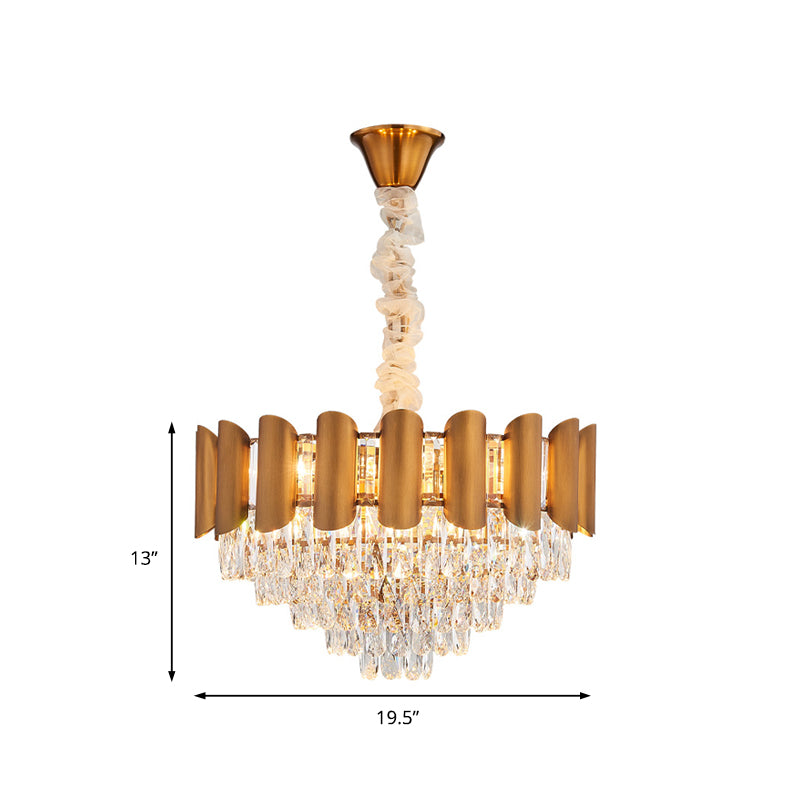 Metal Layered Pendant Lamp Modern Multi Light Hanging Chandelier Light with Faceted Crystal in Brass Clearhalo 'Ceiling Lights' 'Chandeliers' 'Modern Chandeliers' 'Modern' Lighting' 151501