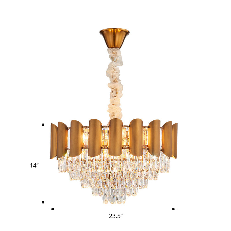 Metal Layered Pendant Lamp Modern Multi Light Hanging Chandelier Light with Faceted Crystal in Brass Clearhalo 'Ceiling Lights' 'Chandeliers' 'Modern Chandeliers' 'Modern' Lighting' 151502