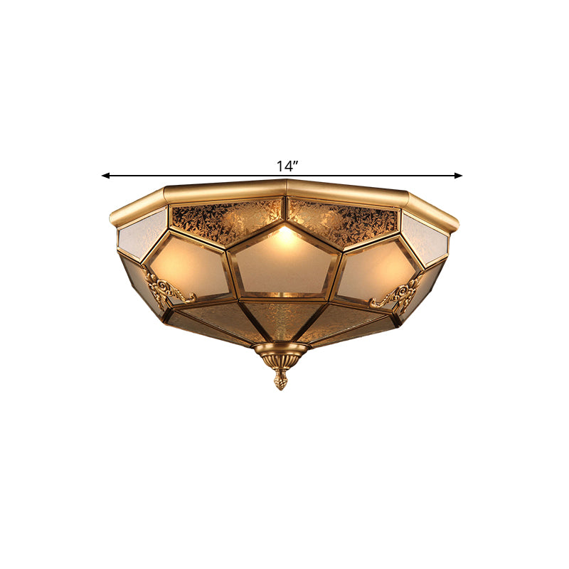 14"/18" Wide 3/4-Head Ceiling Light Traditional Printed Bowl Opal Glass Flush Mount Fixture in Brass Clearhalo 'Ceiling Lights' 'Close To Ceiling Lights' 'Close to ceiling' 'Flush mount' Lighting' 1515486