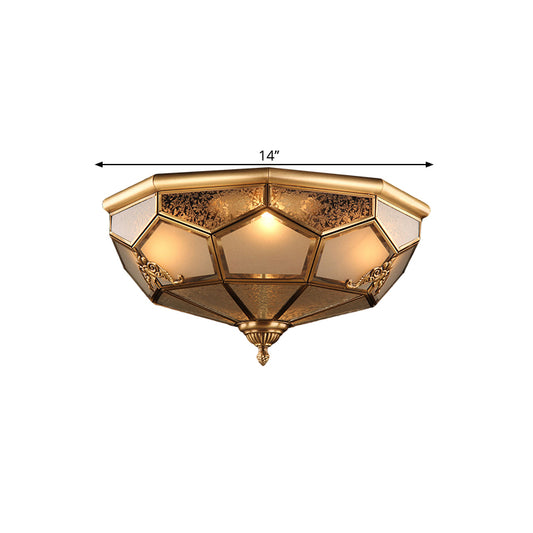 14"/18" Wide 3/4-Head Ceiling Light Traditional Printed Bowl Opal Glass Flush Mount Fixture in Brass Clearhalo 'Ceiling Lights' 'Close To Ceiling Lights' 'Close to ceiling' 'Flush mount' Lighting' 1515486