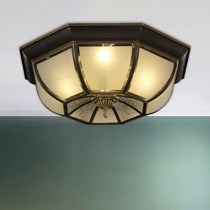 Concave Bowl Sitting Room Flush Mount Vintage Frosted and Ripple Glass 3/4-Bulb Black Ceiling Fixture, 14"/18" Width Clearhalo 'Ceiling Lights' 'Close To Ceiling Lights' 'Close to ceiling' 'Flush mount' Lighting' 1515489