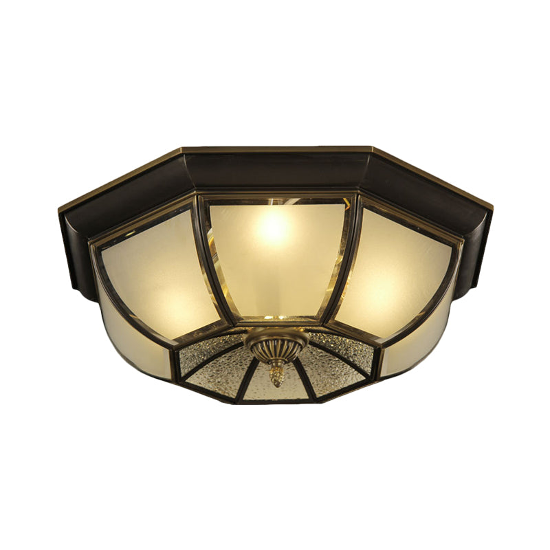 Concave Bowl Sitting Room Flush Mount Vintage Frosted and Ripple Glass 3/4-Bulb Black Ceiling Fixture, 14"/18" Width Clearhalo 'Ceiling Lights' 'Close To Ceiling Lights' 'Close to ceiling' 'Flush mount' Lighting' 1515490