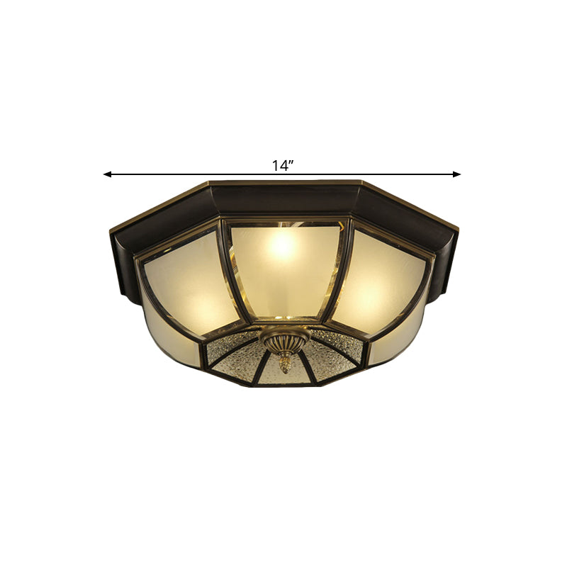 Concave Bowl Sitting Room Flush Mount Vintage Frosted and Ripple Glass 3/4-Bulb Black Ceiling Fixture, 14"/18" Width Clearhalo 'Ceiling Lights' 'Close To Ceiling Lights' 'Close to ceiling' 'Flush mount' Lighting' 1515491