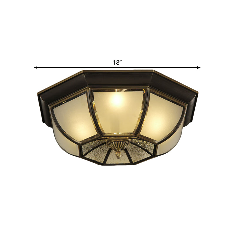 Concave Bowl Sitting Room Flush Mount Vintage Frosted and Ripple Glass 3/4-Bulb Black Ceiling Fixture, 14"/18" Width Clearhalo 'Ceiling Lights' 'Close To Ceiling Lights' 'Close to ceiling' 'Flush mount' Lighting' 1515492