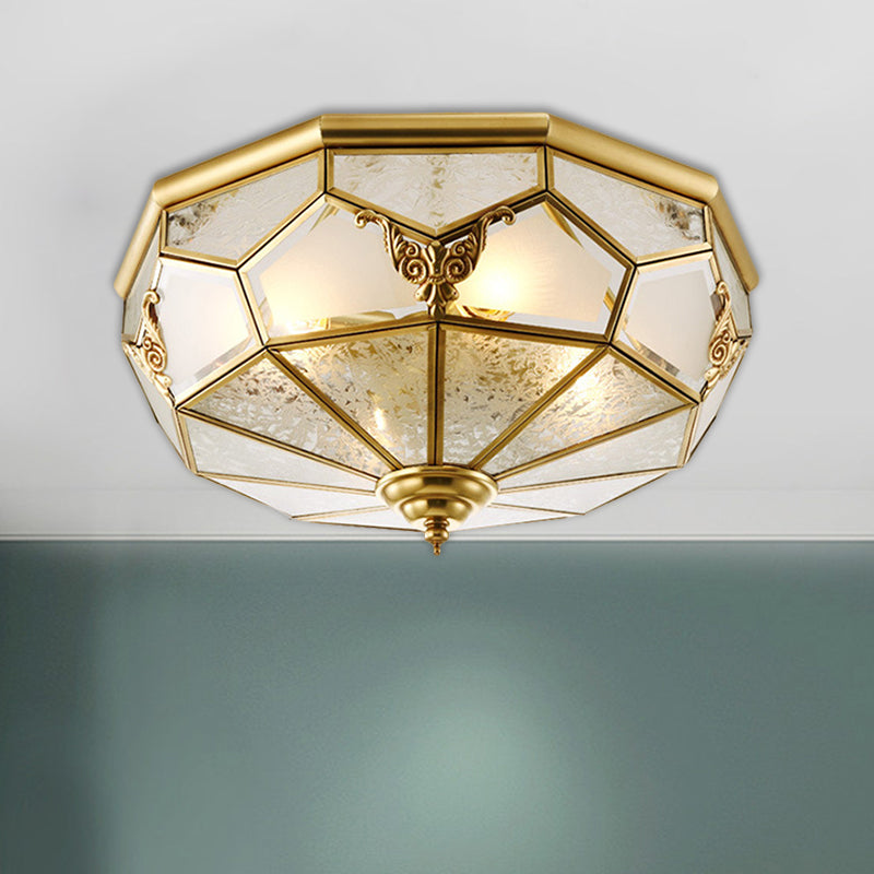 Cream Glass Brass Flush Light Fixture Domed 3/4 Bulbs Farmhouse Ceiling Mounted Lighting, 14"/18" Wide Brass Clearhalo 'Ceiling Lights' 'Close To Ceiling Lights' 'Close to ceiling' 'Flush mount' Lighting' 1515493