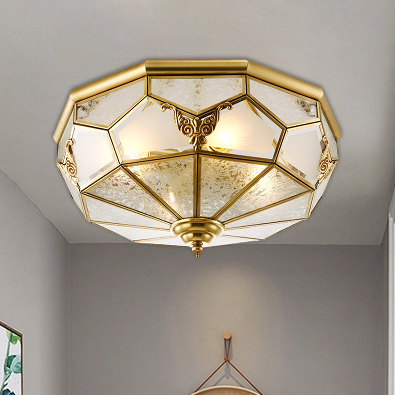 Cream Glass Brass Flush Light Fixture Domed 3/4 Bulbs Farmhouse Ceiling Mounted Lighting, 14"/18" Wide Clearhalo 'Ceiling Lights' 'Close To Ceiling Lights' 'Close to ceiling' 'Flush mount' Lighting' 1515494