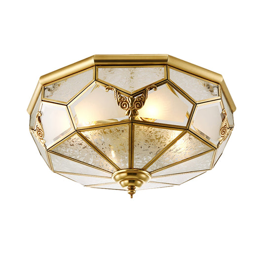 Cream Glass Brass Flush Light Fixture Domed 3/4 Bulbs Farmhouse Ceiling Mounted Lighting, 14"/18" Wide Clearhalo 'Ceiling Lights' 'Close To Ceiling Lights' 'Close to ceiling' 'Flush mount' Lighting' 1515495