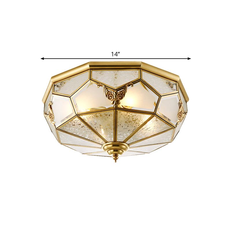 Cream Glass Brass Flush Light Fixture Domed 3/4 Bulbs Farmhouse Ceiling Mounted Lighting, 14"/18" Wide Clearhalo 'Ceiling Lights' 'Close To Ceiling Lights' 'Close to ceiling' 'Flush mount' Lighting' 1515496