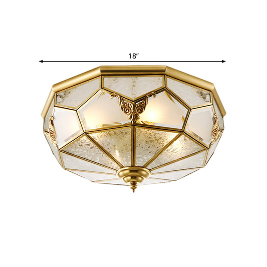 Cream Glass Brass Flush Light Fixture Domed 3/4 Bulbs Farmhouse Ceiling Mounted Lighting, 14"/18" Wide Clearhalo 'Ceiling Lights' 'Close To Ceiling Lights' 'Close to ceiling' 'Flush mount' Lighting' 1515497