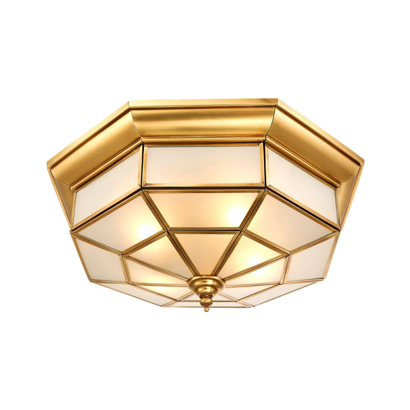 Brass Octagon Ceiling Lighting Antiqued Milky Glass 17"/25.5" W 4/6 Heads Hallway Flush Mount Light Clearhalo 'Ceiling Lights' 'Close To Ceiling Lights' 'Close to ceiling' 'Flush mount' Lighting' 1515500