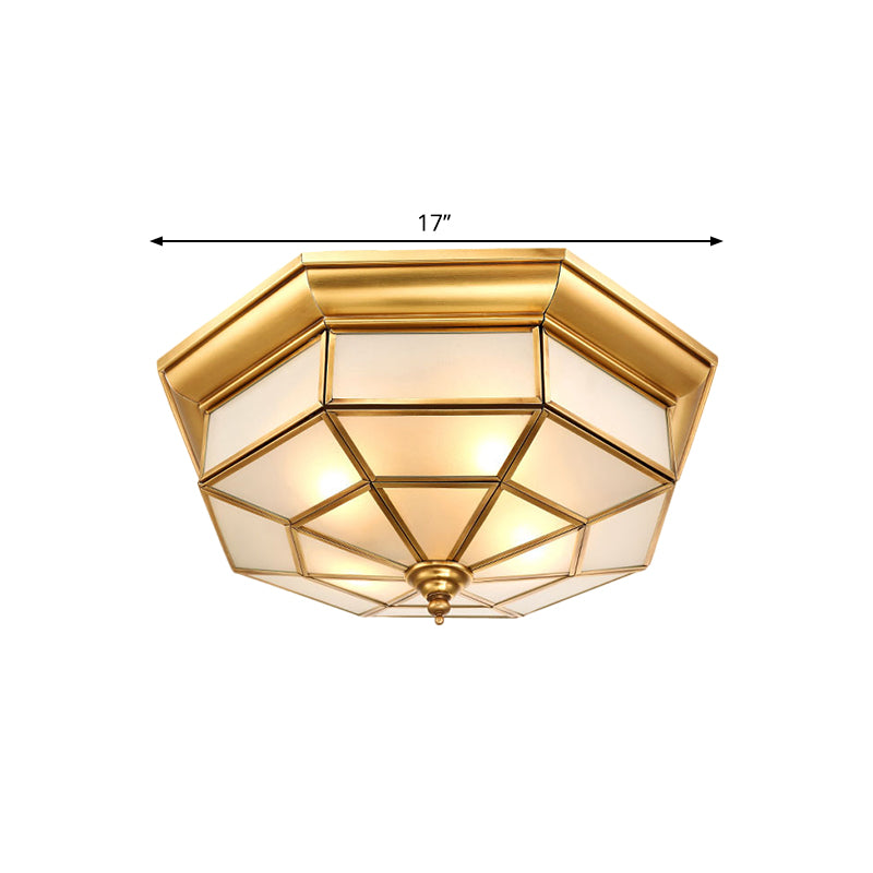 Brass Octagon Ceiling Lighting Antiqued Milky Glass 17"/25.5" W 4/6 Heads Hallway Flush Mount Light Clearhalo 'Ceiling Lights' 'Close To Ceiling Lights' 'Close to ceiling' 'Flush mount' Lighting' 1515501