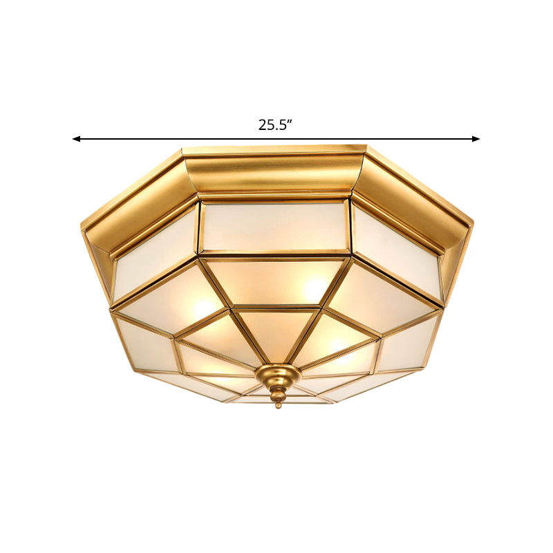 Brass Octagon Ceiling Lighting Antiqued Milky Glass 17"/25.5" W 4/6 Heads Hallway Flush Mount Light Clearhalo 'Ceiling Lights' 'Close To Ceiling Lights' 'Close to ceiling' 'Flush mount' Lighting' 1515502