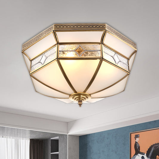 Warehouse Dome Shape Ceiling Flush 3/4-Light 14"/18" W Opaline Glass Flush Mount Lighting in Brass Clearhalo 'Ceiling Lights' 'Close To Ceiling Lights' 'Close to ceiling' 'Flush mount' Lighting' 1515504