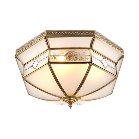 Warehouse Dome Shape Ceiling Flush 3/4-Light 14"/18" W Opaline Glass Flush Mount Lighting in Brass Clearhalo 'Ceiling Lights' 'Close To Ceiling Lights' 'Close to ceiling' 'Flush mount' Lighting' 1515505